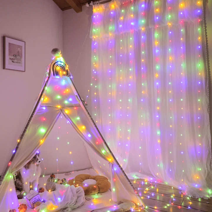 Color - Changing LED String Lights for Christmas DecorOllny 300 LED 9.8ft*9.8ft Multicolor Curtain Lights (Clear Cable, 8 Modes, Connectable, IP67 Waterproof, Plug-in) Color - Changing LED String Lights for Christmas DecorOllny 300 LED 9.8ft*9.8ft Multicolor Curtain Lights (Clear Cable, 8 Modes, Connectable, IP67 Waterproof, Plug-in)