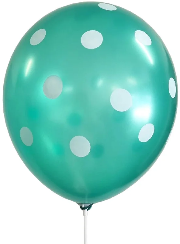 Green and White Polka Dot Print 10 Pack 30cm Latex Balloons