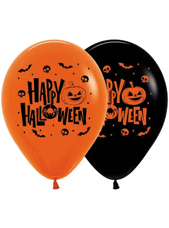 Happy Halloween Print Orange and Black 12 Pack 30cm Latex Balloons