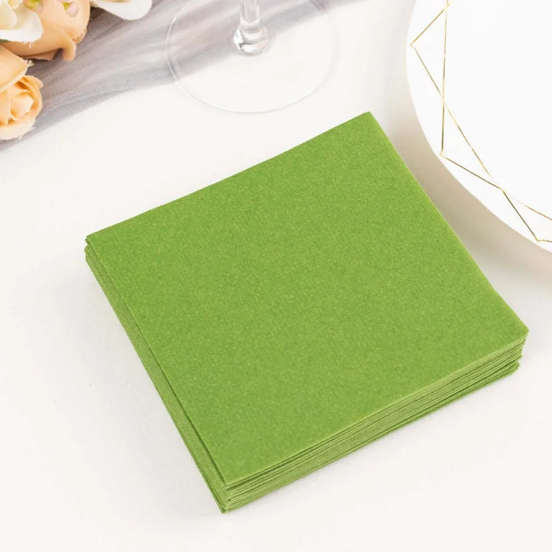 20 Pack Olive Green Soft Linen-Feel Airlaid Paper Beverage Napkins, Highly Absorbent Disposable Cocktail Napkins - 5