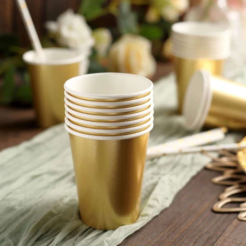 24 Pack Metallic Gold Paper Cups, Disposable Party Cup Tableware All Purpose 9oz