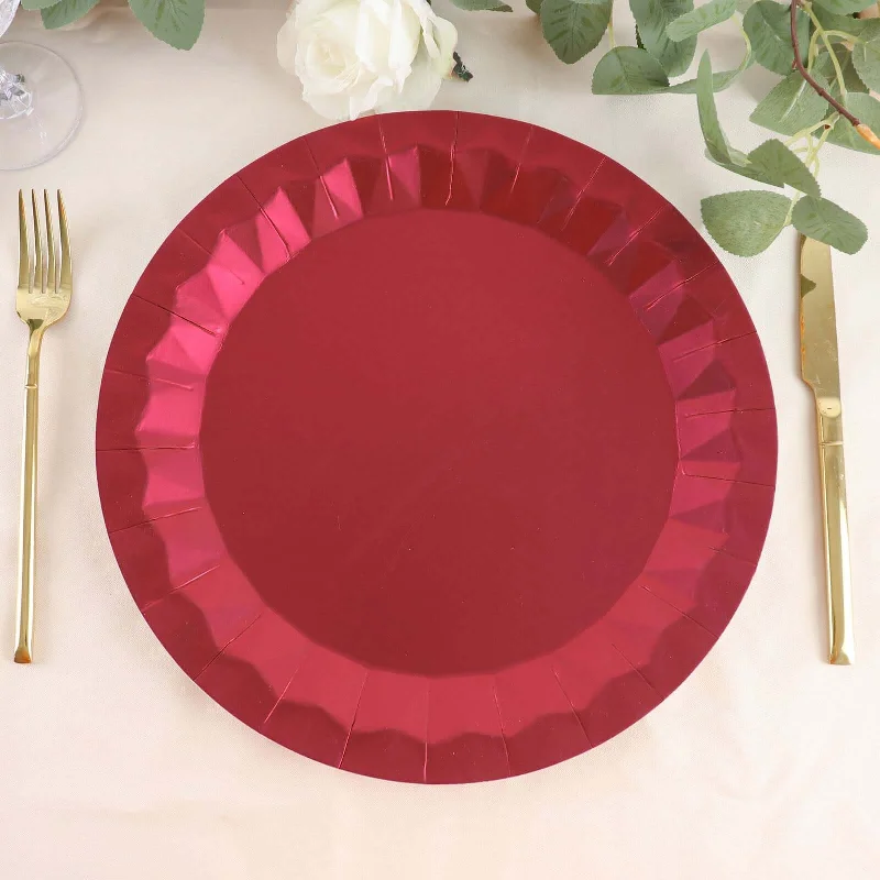 25 Pack Burgundy Geometric Foil Paper Charger Plates, Disposable Serving Trays 400 GSM 12