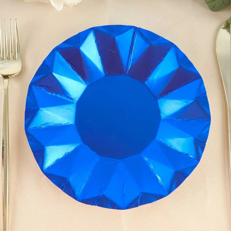 25 Pack Geometric Royal Blue Dessert Appetizer Paper Plates, Disposable Salad Party Plates 400 GSM 7