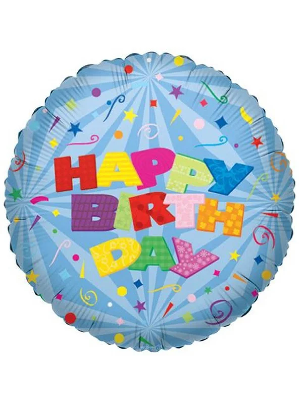 Happy Birthday Print Blue Foil 46cm Round Balloon