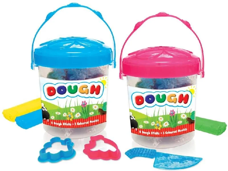 8 Colourful Dough Sticks & 2 Assorted Moulds in Pink or Blue Tub