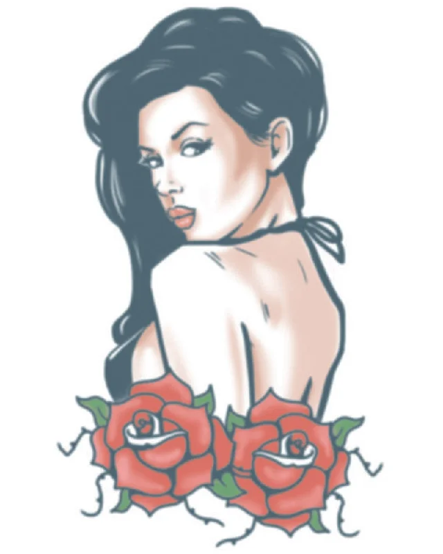 Biker Rose Pin Up Temporary Tattoo