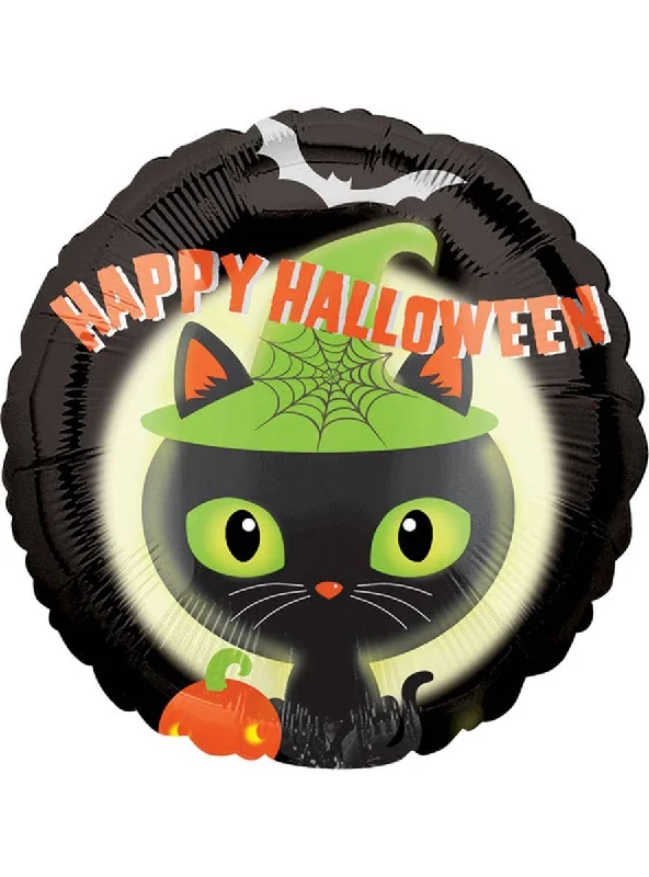 Happy Halloween Black Kitty Print 45cm Round Foil Balloon