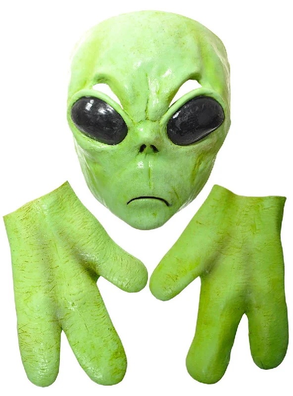 Deluxe Green Latex Alien Mask and Hands Set