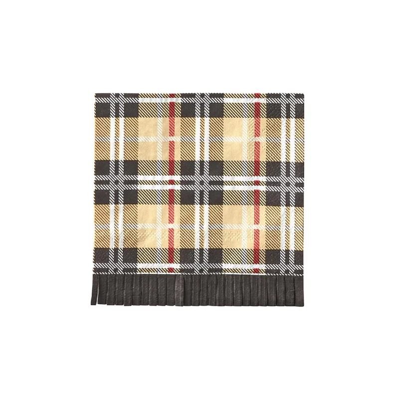 Brown Plaid Dessert Napkins 20ct