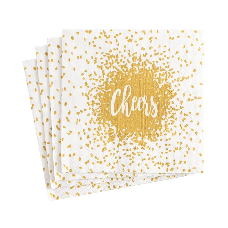 Cheers Paper Cocktail Napkins in Gold - 20 Per Package