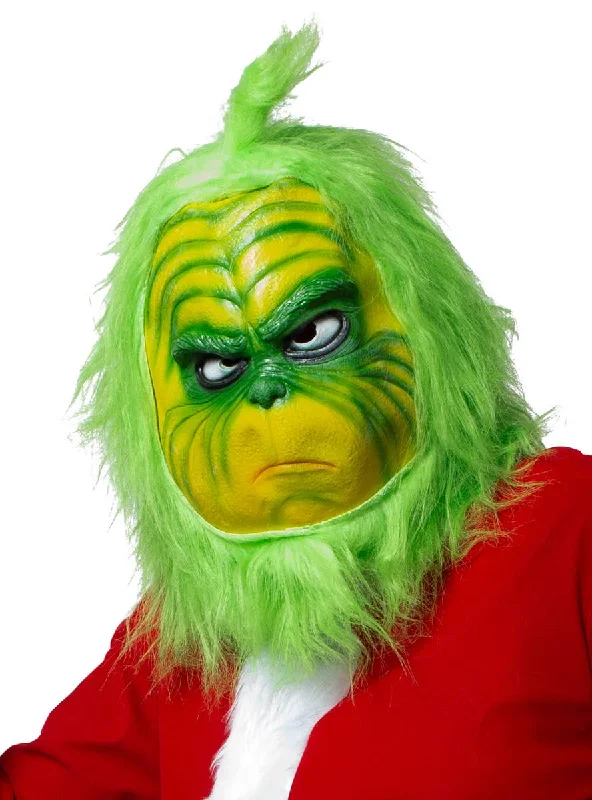 Deluxe Green Latex Grinch Christmas Mask with Faux Fur