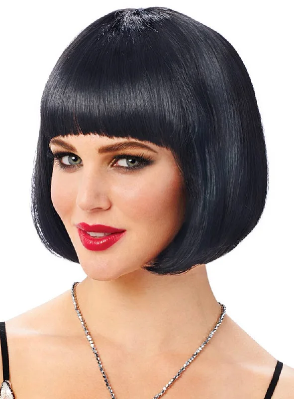 Classic Short Black Womens Bob Costume Wig