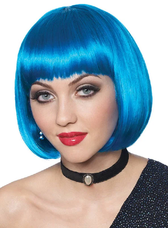 Classic Womens Short Vibrant Blue Bob Costume Wig