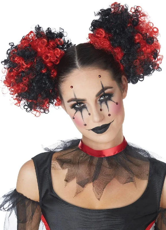 Clown Puffs Red And Black Clip In Curly Buns