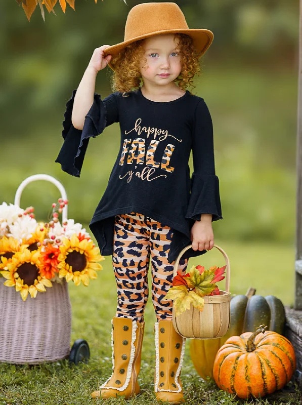 Happy Fall Y'all Stripes and Leopard Print Legging Set