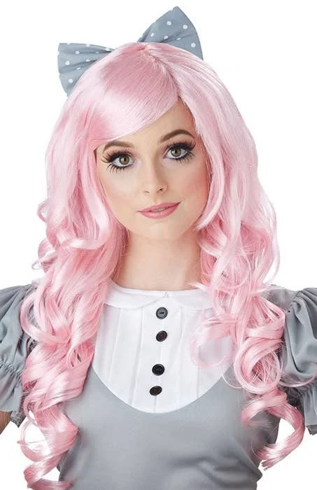 Cosplay Doll Womens Pastel Pink Curly Wig