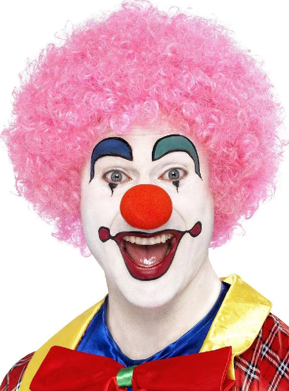 Crazy Pink Clown Afro Mens Costume Wig