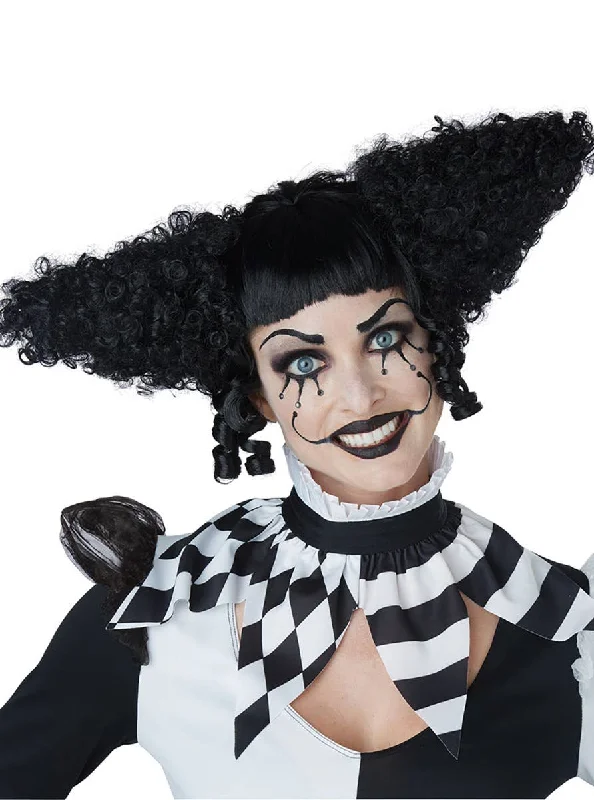 Creepy Clown Womens Curly Black Halloween Costume Wig