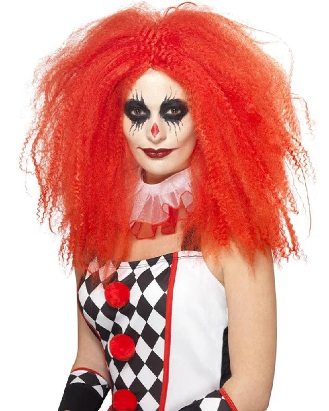 Crimped Clown Halloween Wig Red