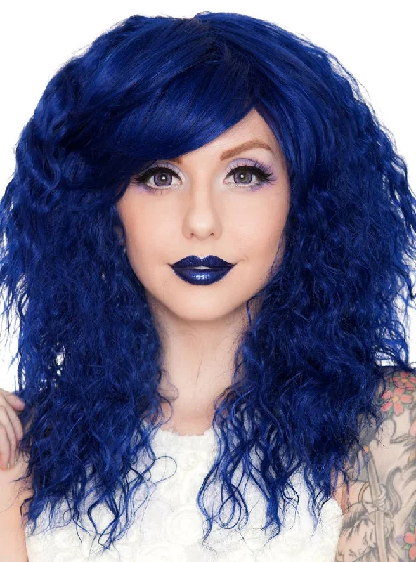 Cobalt Blue Womens Crimped Fashion Wig with Fringe