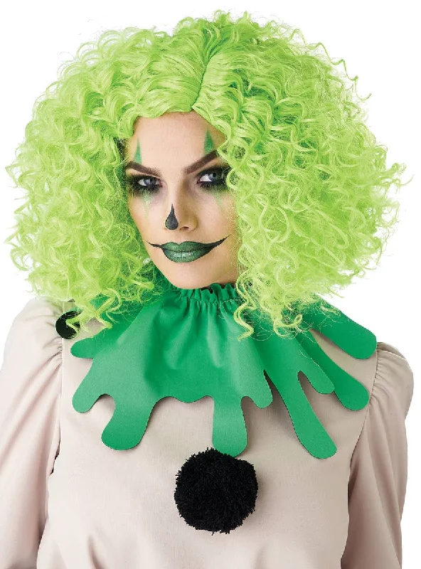 Corkscrew Clown Mid Length Curly Green Womens Costume Wig