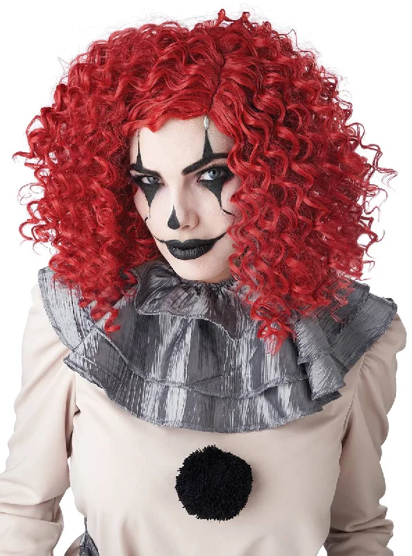 Corkscrew Clown Mid Length Curly Red Womens Costume Wig