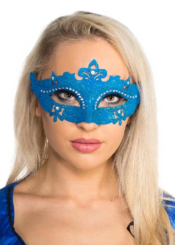 Cut Out Blue Masquerade Mask with Rhinestones