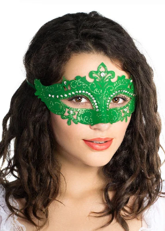 Cut Out Green Masquerade Mask with Rhinestones