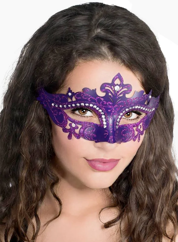 Cut Out Purple Masquerade Mask with Rhinestones