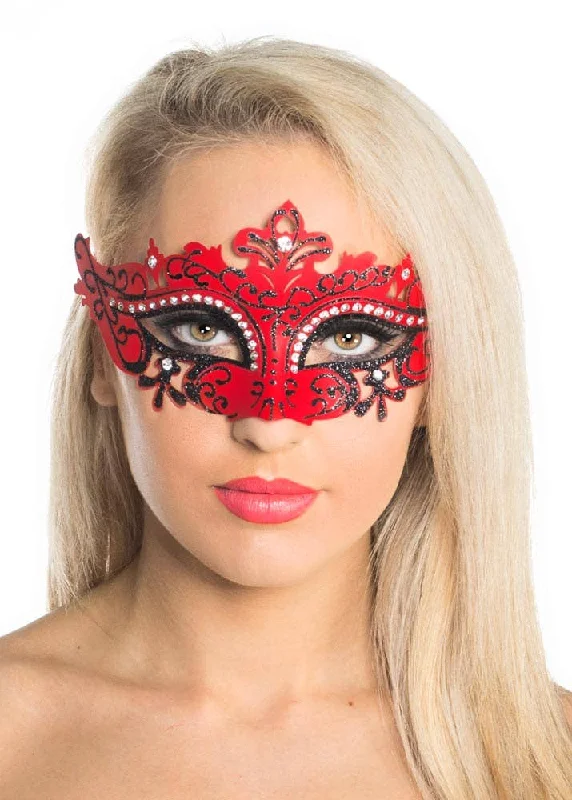 Cut Out Red Masquerade Mask with Rhinestones