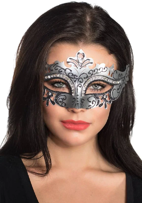 Cut Out Silver Masquerade Mask with Rhinestones