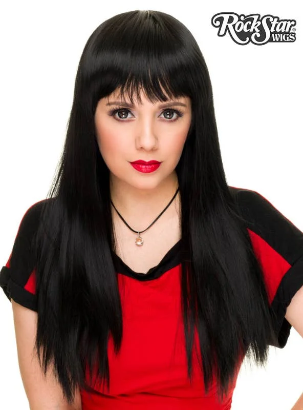 Classic Long Black Deluxe Womens Fashion Wig With Fringe