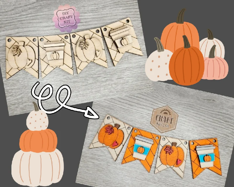 Fall Bunting | Pumpkin Bunting | Banner | Fall Crafts | Fall Decor | DIY Craft Kits | Paint Party Supplies | #4427