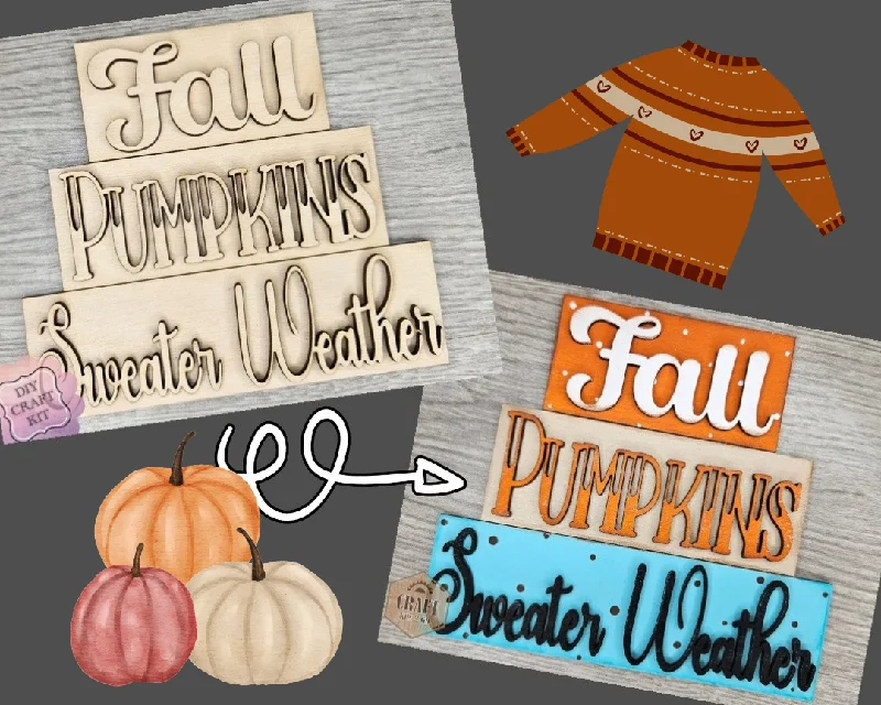 Fall Word Stacker | Fall Words | Autumn Decor | Fall Crafts | Fall Decor | DIY Craft Kits | Paint Party Supplies | #4431