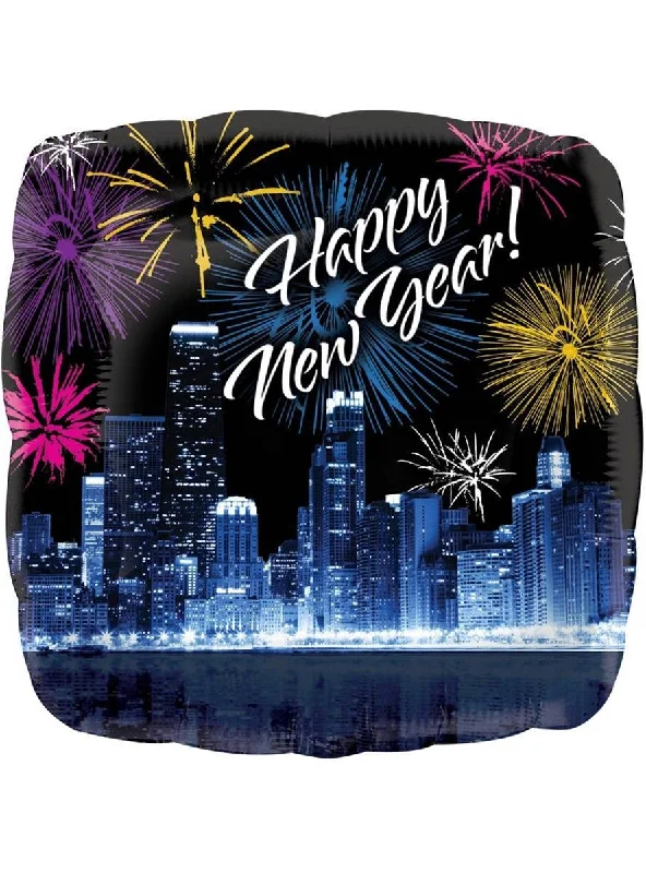 Fireworks Happy New Year 45cm Square Foil Balloon