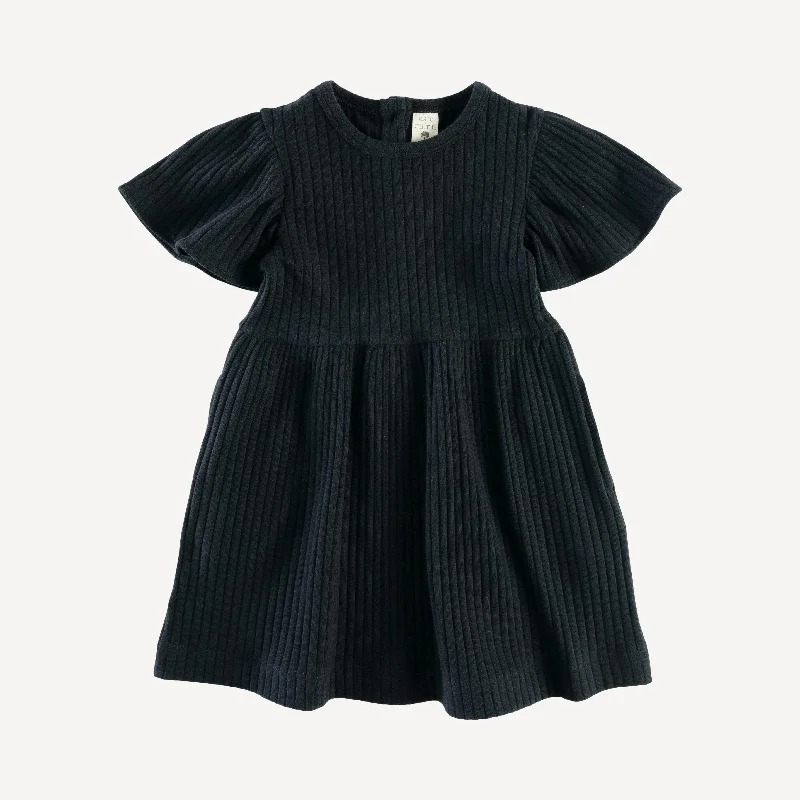 flutter sleeve dress | black | organic cotton wide rib