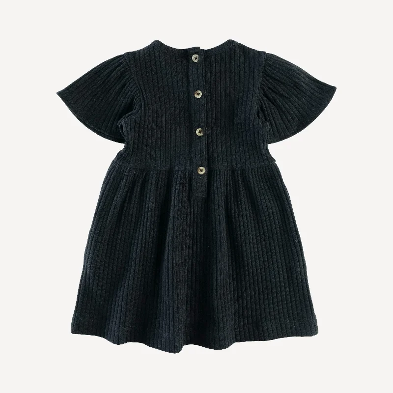 flutter sleeve dress | black | organic cotton wide rib