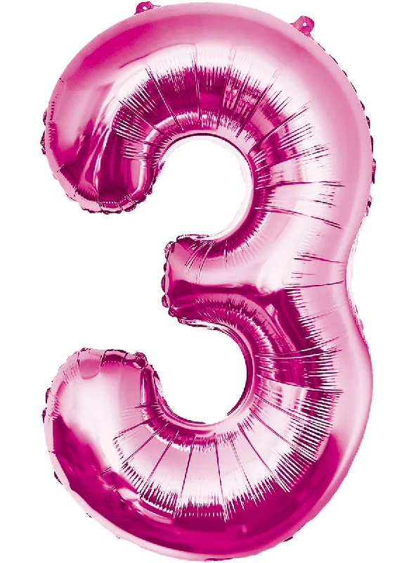 Giant Pink 84cm Number 3 Foil Balloon