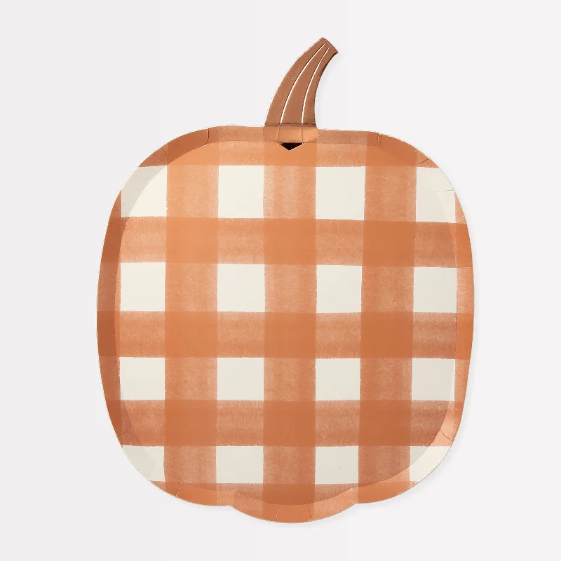 Gingham Pumpkin Plates, Pack of 8