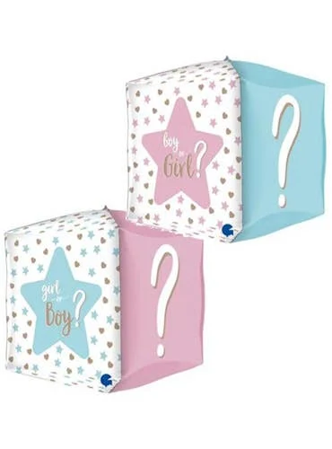 Girl or Boy 38cm Cube Shaped Gender Reveal Foil Balloon