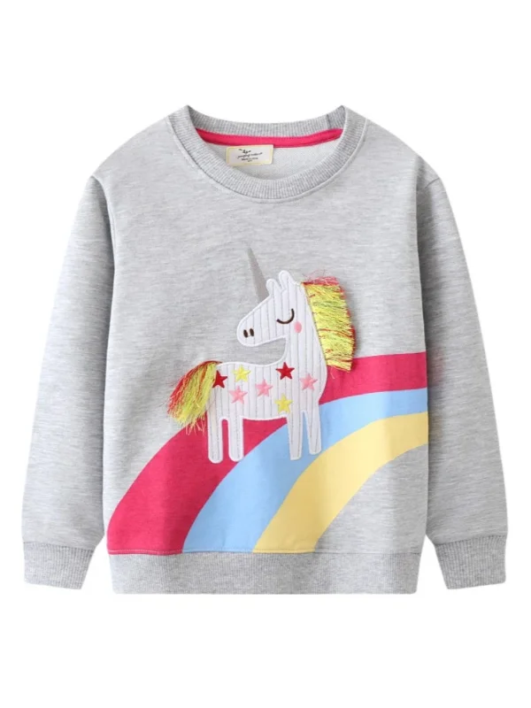 Girls Cozy Unicorn and Rainbow Embroidered Sweatshirt