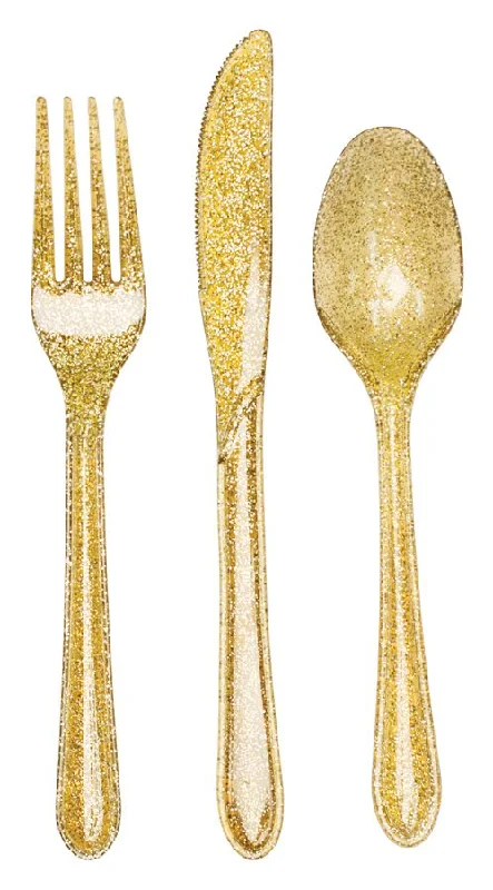 Gold Glitter Reusable Cutlery - Pack of 24