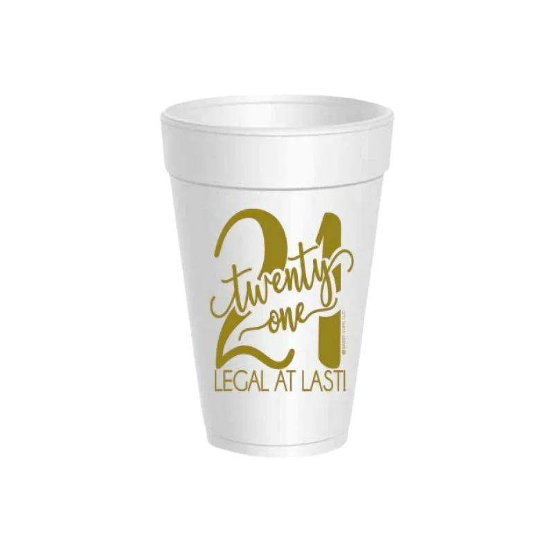 Gold Legal at Last 21st Birthday Styrofoam Cups & Lids 10ct