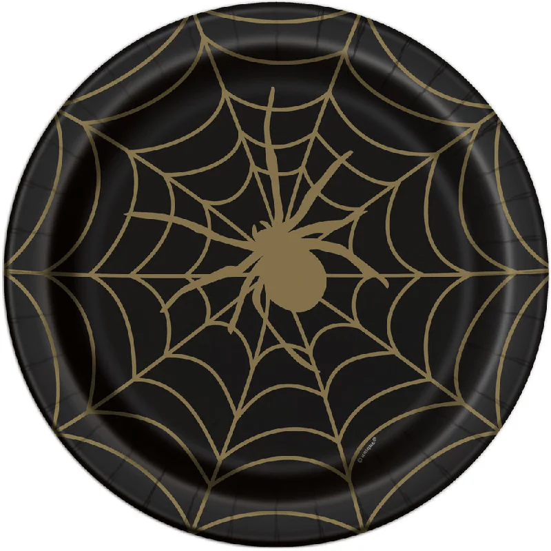 Halloween Black and Gold Spider Web Plates - 23cm - Pack of 8