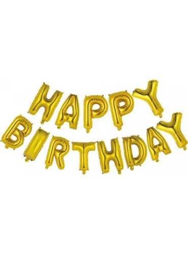 Happy Birthday Gold Script 35cm Air Fill Foil Balloon Banner