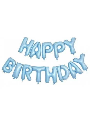 Happy Birthday Matte Blue Script 35cm Air Fill Foil Balloon Banner