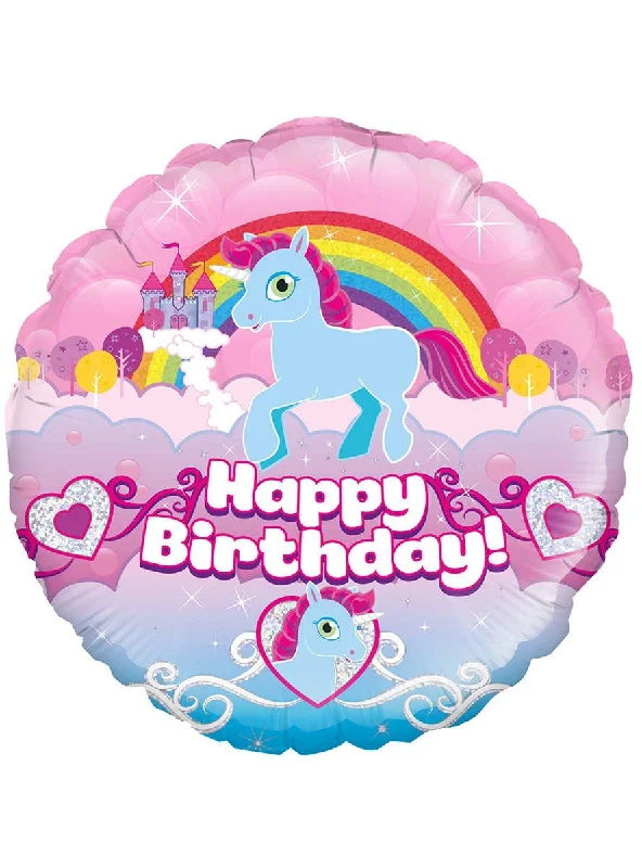 Happy Birthday Rainbow Unicorn 45cm Round Foil Balloon