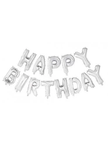 Happy Birthday Silver Script 35cm Air Fill Foil Balloon Banner