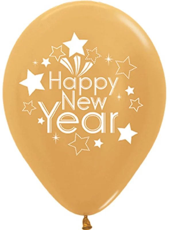 Happy New Years 6 Pack 30cm Gold Latex Balloons