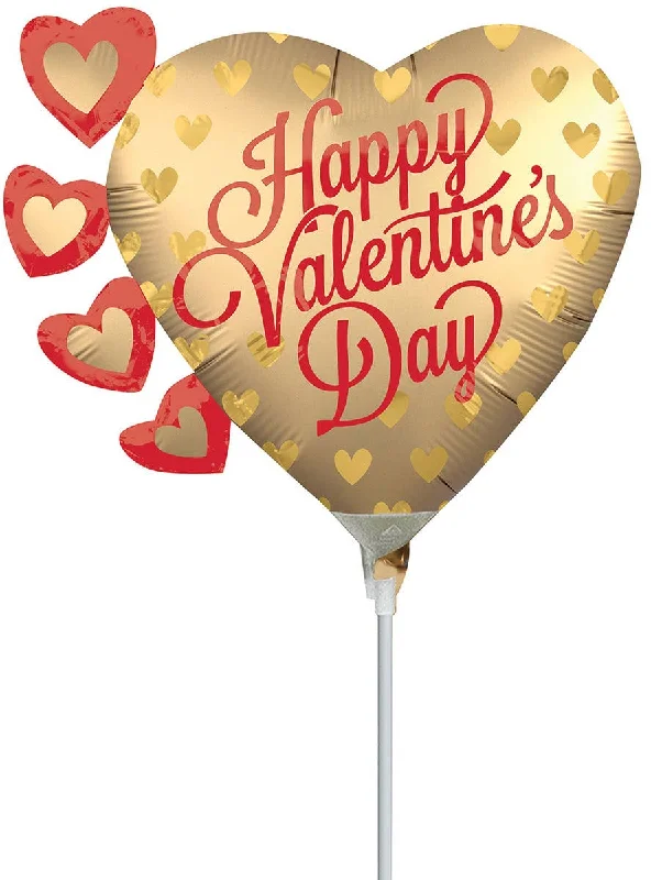 Happy Valentines Day Gold Hearts 22cm Air Fill Foil Balloon